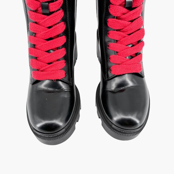 Gucci Magnum Lace Up Combat Boots EU 36.5 US 6.5 Black Web Stripe Block Heel - Picture 4 of 15